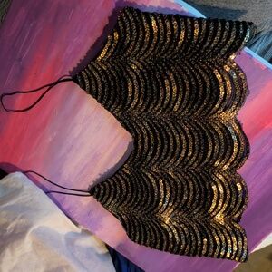 Signature8 Gold Iridescent Sequin Scallop Crop Tank Top Size Small